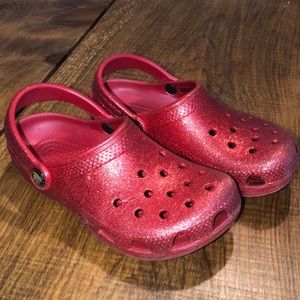 Red glitter sparkle CROCS girls 12 13 very cute